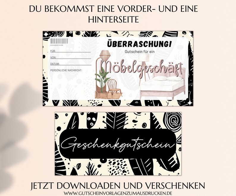Möbel Gutschein Vorlage Zum Ausdrucken PDF Spontanes Geschenk Zum