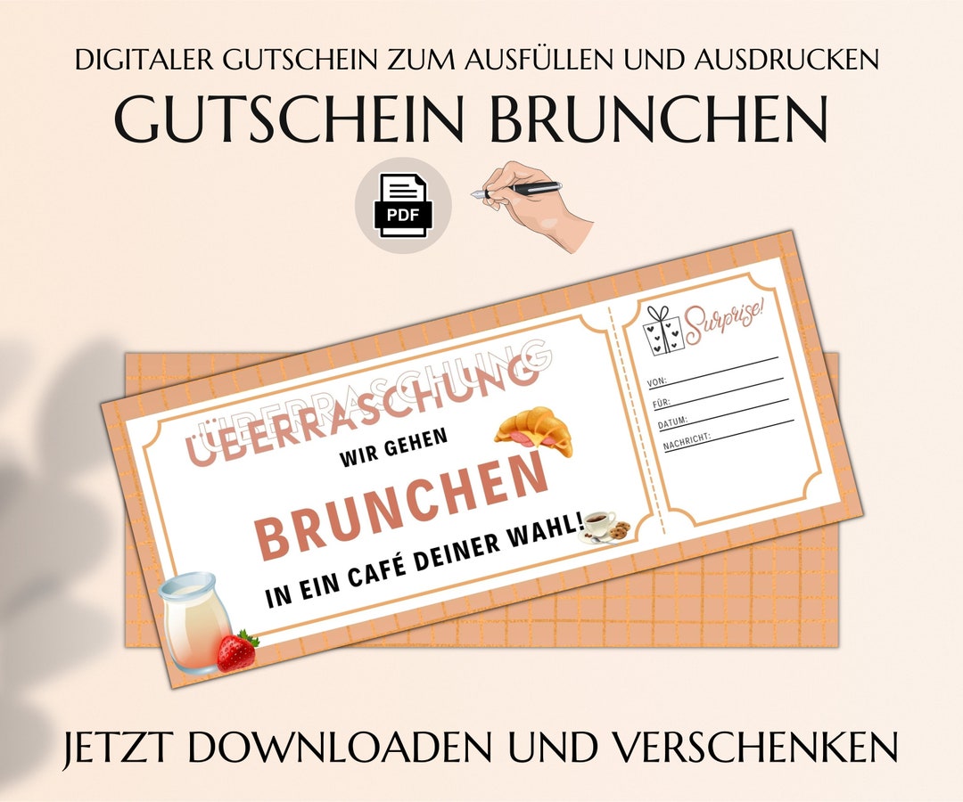 Gutschein Zum Brunchen Vorlage Zum Ausdrucken Frühstücksgutschein PDF