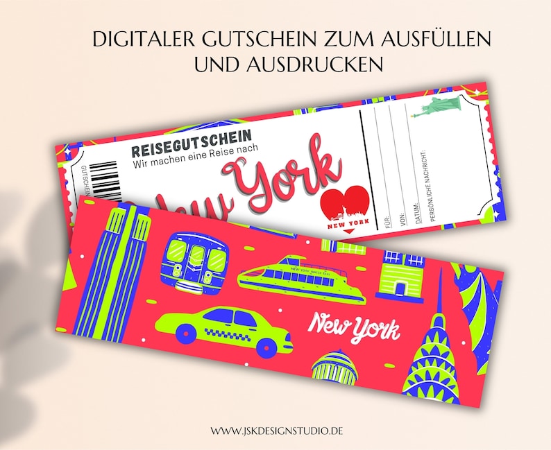Travel Voucher New York Voucher Template to Print PDF Download Gift