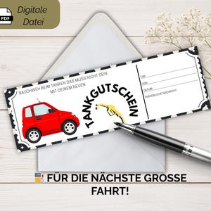 Tankgutschein PDF Vorlage zum Ausdrucken – Geschenkidee für Autofahrer & Pendler | Digitaler Gutschein | Sofort-Download | A4 Druckvorlage