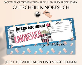 Kino Gutschein Vorlage zum Ausdrucken | Gutscheinvorlage pdf | Kino Geschenkgutschein | Kinobesuch | JSK211