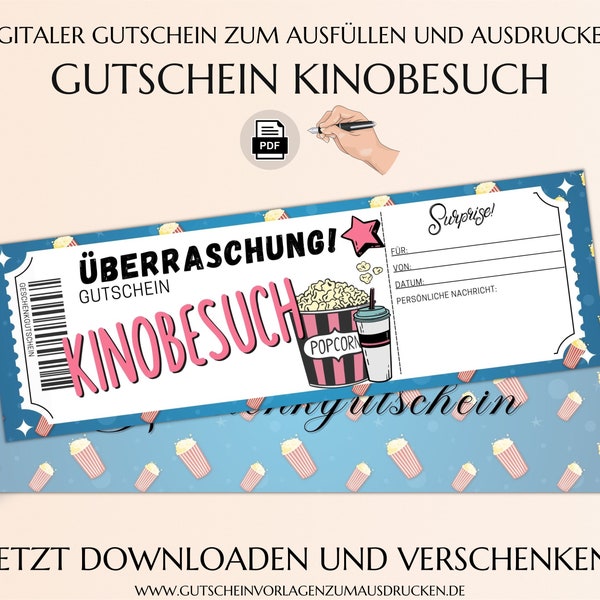 Kino Gutschein Vorlage zum Ausdrucken | Gutscheinvorlage pdf | Kino Geschenkgutschein | Kinobesuch | JSK211