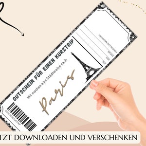 Gutschein Kurztrip Paris Vorlage zum Ausdrucken PDF Download Geburtstag Geschenk Personalisiert Städtereise Städtetrip JSK018 image 5