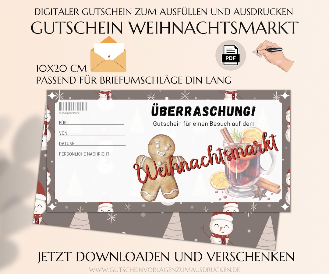 Gutschein Weihnachtsmarkt Vorlage Zum Ausdrucken PDF Glühwein Trinken