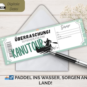 Kanutour Gutschein PDF Vorlage zum Ausdrucken | Geschenkidee für Abenteuer & Outdoorfans | Digitaler Gutschein | Sofort Download