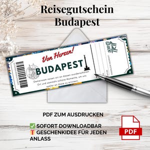 Gutschein Budapest Reise – PDF Vorlage zum Ausdrucken | Städtetrip Geschenkidee Ungarn – Überraschung für Paare, Freunde & Kurzurlaub