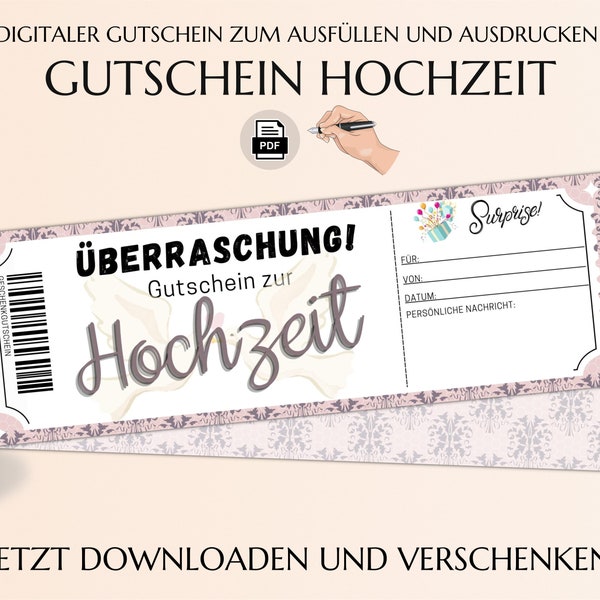 Hochzeit Geldgeschenke | Gutschein Hochzeit Vorlage zum Ausdrucken | last minute Hochzeitsgeschenk | JSK154