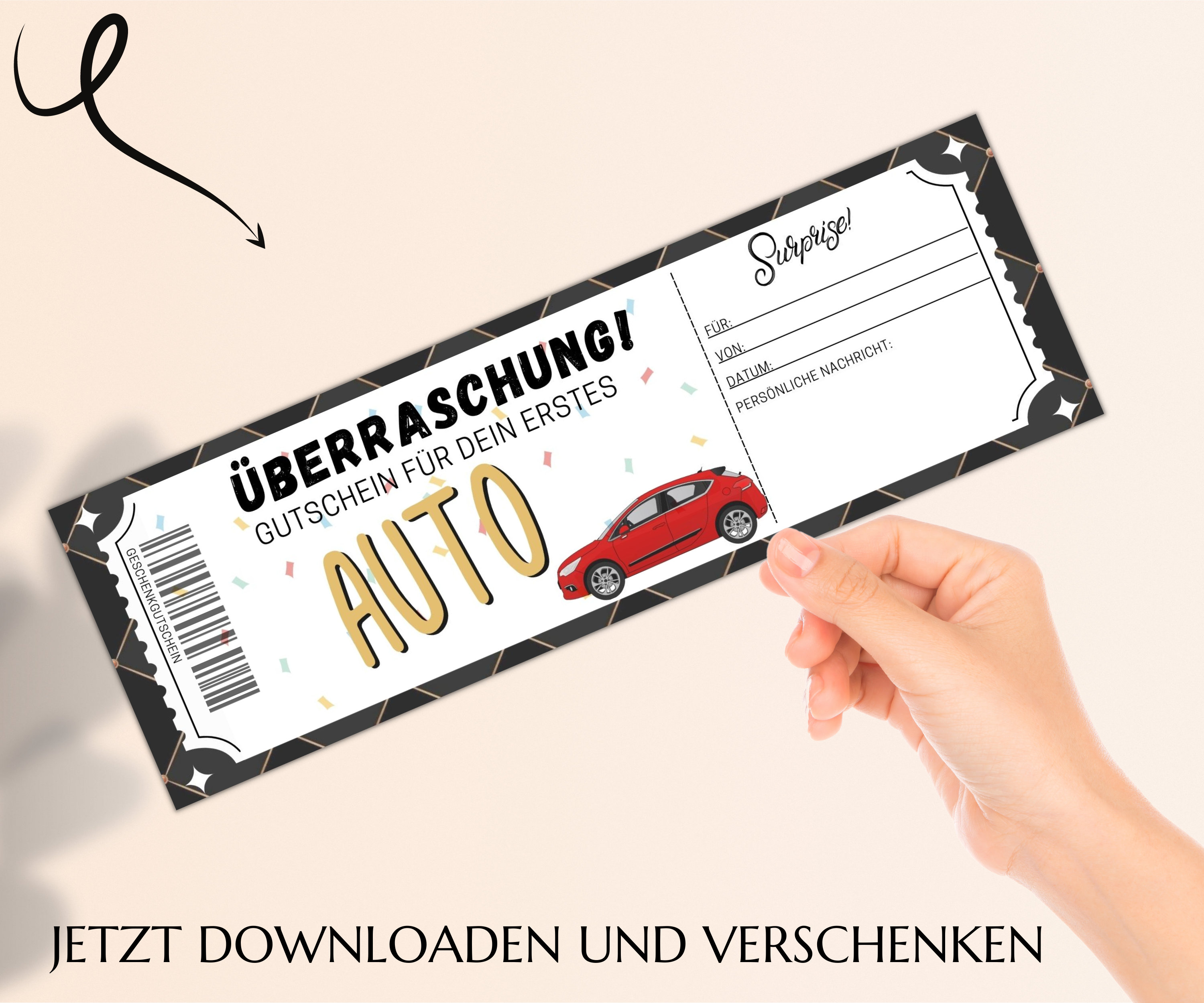 Gutschein für dein erstes Auto Vorlage zum Ausdrucken Auto-Zuschuss