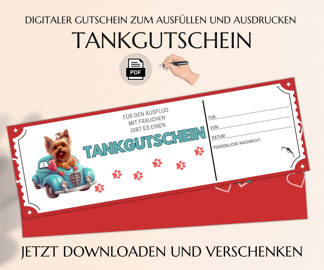 Tankgutschein Sofort Ausdrucken Tank Gutscheinkarte Vorlage PDF