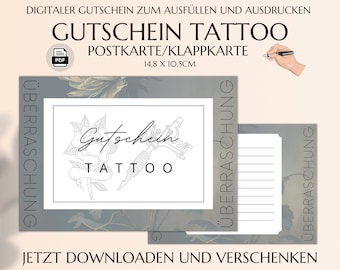 Tattoo Gutschein Vorlage zum Ausdrucken | Druckbare Karte  | Geldgeschenk | Geschenkidee Tattoogutschein | JSK109