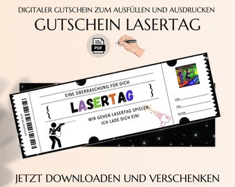 Lasertag Gutschein Einladung Vorlage zum Ausdrucken | Gutscheinkarte | Geschenkgutschein zum Geburtstag | PDF Download | JSK062