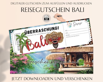 Reisegutschein Bali  | Gutscheinvorlage zum Ausdrucken | Gutschein Vorlage Bali Rundreise Urlaub | PDF Download | JSK328