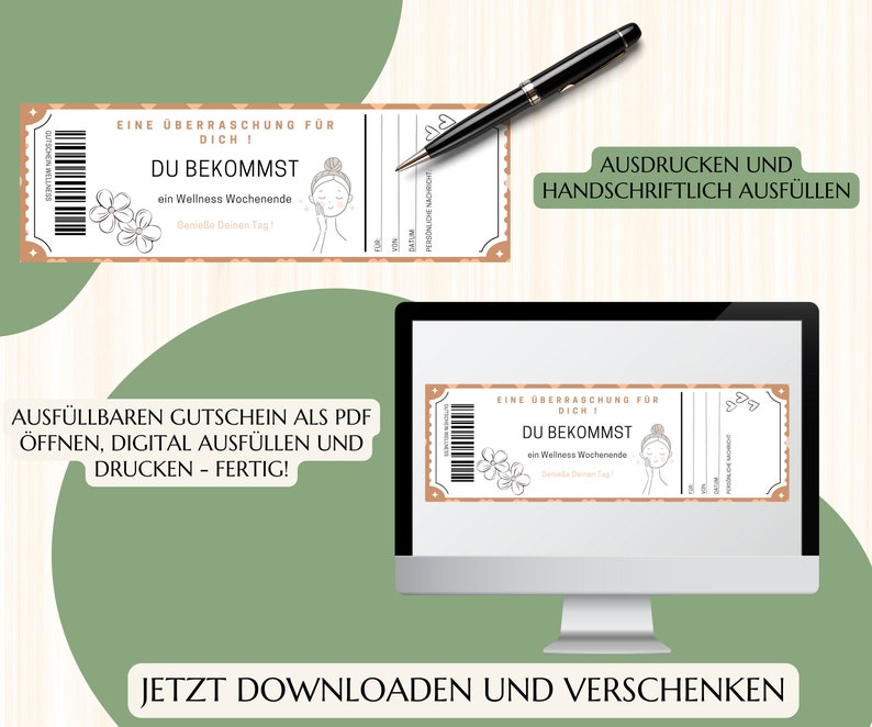 Gutschein Vorlage Wellness Gutscheinkarte PDF Download Geburtstag Geschenk Personalisiert JSK002 Bild 2