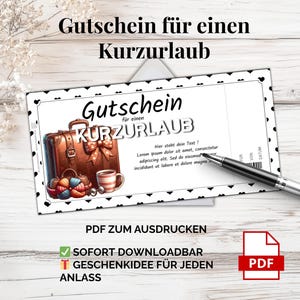 旅行券短期休暇 PDF – 印刷用テンプレート |週末、サプライズ旅行、または日常生活からの自発的な休憩のためのギフトアイデア