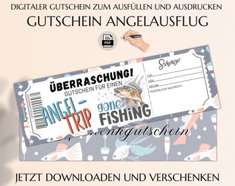 Angelausflug Gutschein Vorlage zum Ausdrucken pdf | Angeltrip | Geschenke für Angler | Angelurlaub | Angelreise | Angeln | JSK244