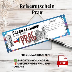Gutschein für Prag Reise – PDF Vorlage zum Ausdrucken | Digitaler Städtereise-Gutschein Tschechien, Last-Minute Geschenkidee