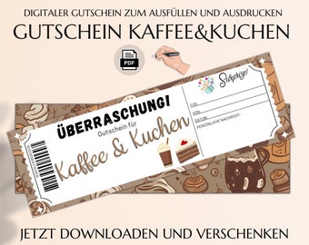 Gutschein Kaffee und Kuchen zum Ausdrucken | Vorlage Gutscheinkarte Kaffeetrinken | JSK096