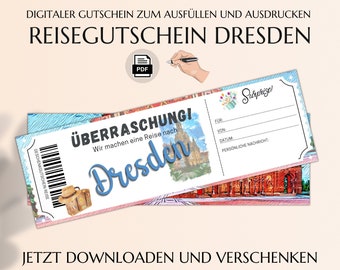 Reisegutschein Dresden | Gutschein Vorlage zum Ausdrucken | Gutscheinkarte gemeinsame Zeit | Städtetrip JSK078