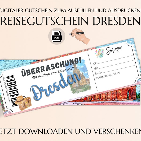 Reisegutschein Dresden | Gutschein Vorlage zum Ausdrucken | Gutscheinkarte gemeinsame Zeit | Städtetrip JSK078