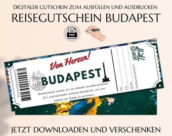 Reisegutschein Budapest | Vorlage zum Ausdrucken | PDF Download | Geburtstag Geschenk | Personalisiert | Zeit statt Zeug | JSK044 |