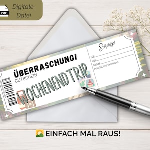 Gutschein Wochenendtrip PDF Vorlage | Kurzurlaub verschenken | Digitale Geschenkidee zum Ausdrucken | Reisegutschein zum Download