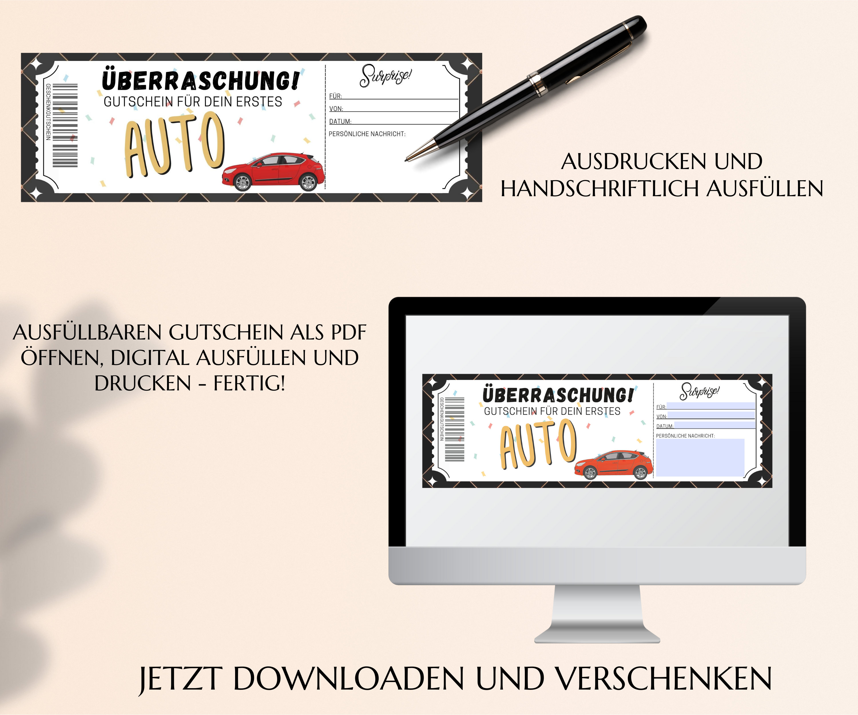 Gutschein für dein erstes Auto Vorlage zum Ausdrucken Auto-Zuschuss