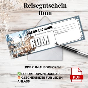 Voucher de viagem para Roma – modelo PDF para impressão | Vale-presente digital para viagem à Itália, ideia de presente de última hora
