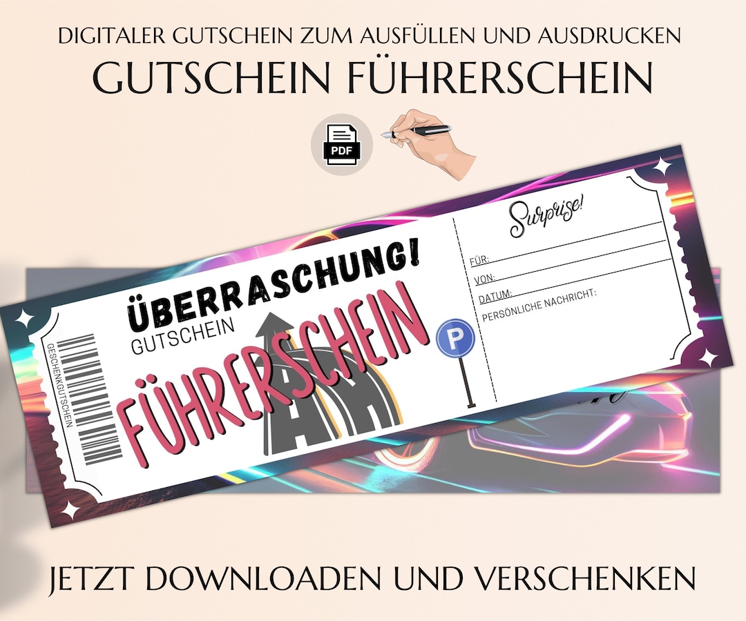 Führerschein Gutschein Vorlage zum Ausdrucken Führerschein-Zuschuss