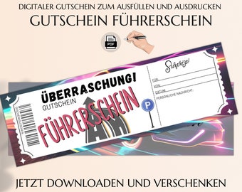 Führerschein Gutschein Vorlage zum Ausdrucken | Führerschein-Zuschuss | Geschenkgutschein PDF | Geldgeschenk JSK185