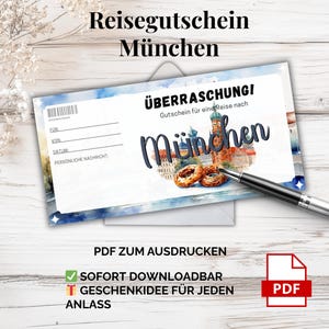 Reisegutschein München PDF – Gutscheinvorlage zum Ausdrucken | Geschenkidee für Städtereise in Bayern | Kurzurlaub, Überraschung verschenken