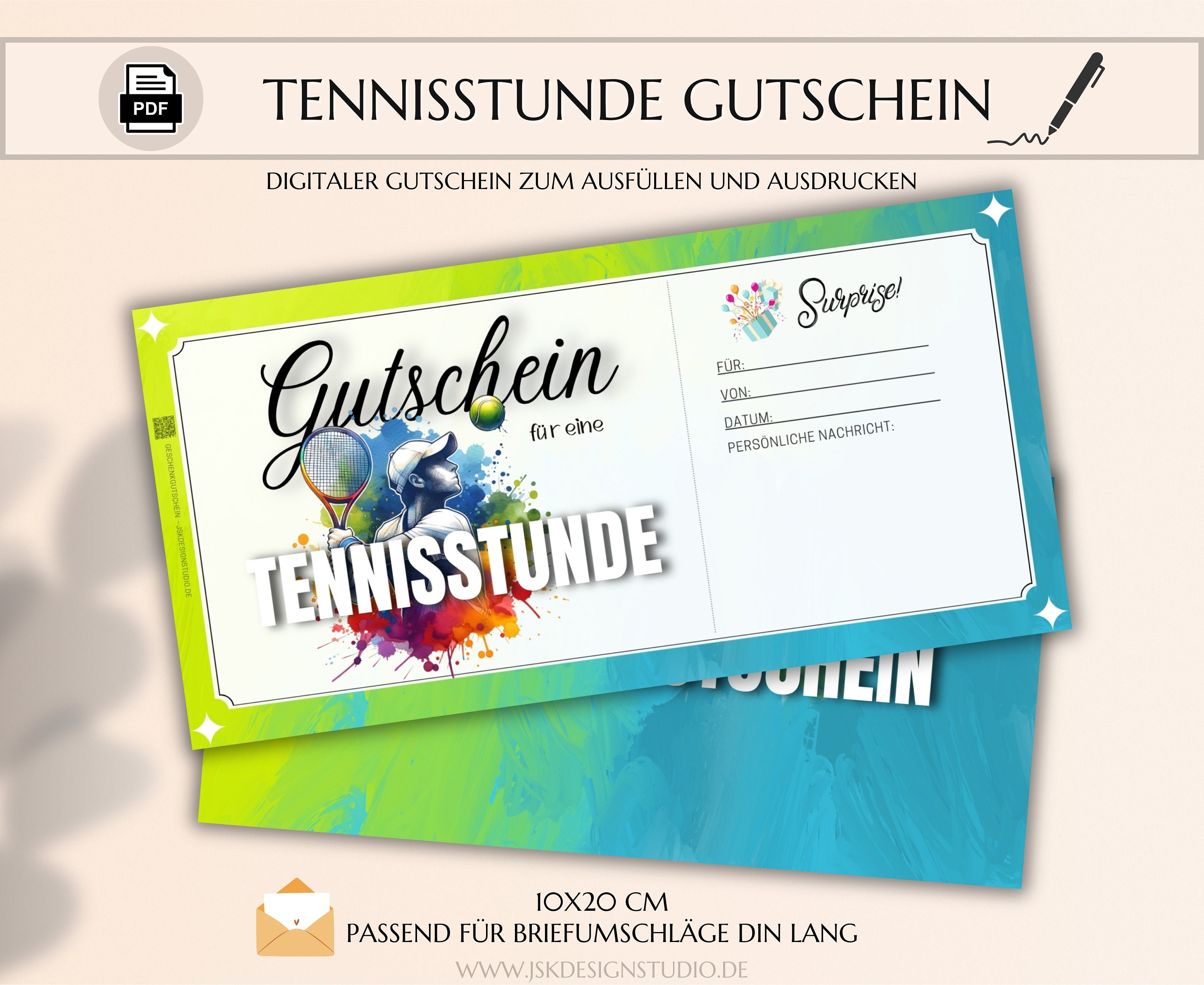 Gutschein Tennisstunde Vorlage zum Ausdrucken Tennis Gutschein