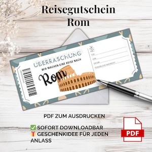 Voucher para uma escapadinha em Roma – modelo PDF para impressão | Vale-viagem digital Itália, ideia de presente de última hora