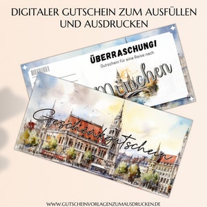 Reisegutschein München Vorlage zum Ausdrucken Gutschein München Reise verschenken Ideen PDF download JSK391 image 5