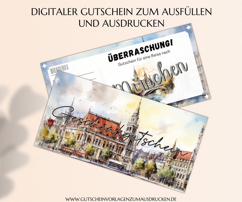 Reisegutschein München Vorlage zum Ausdrucken Gutschein München Reise verschenken Ideen PDF download JSK391 image 5