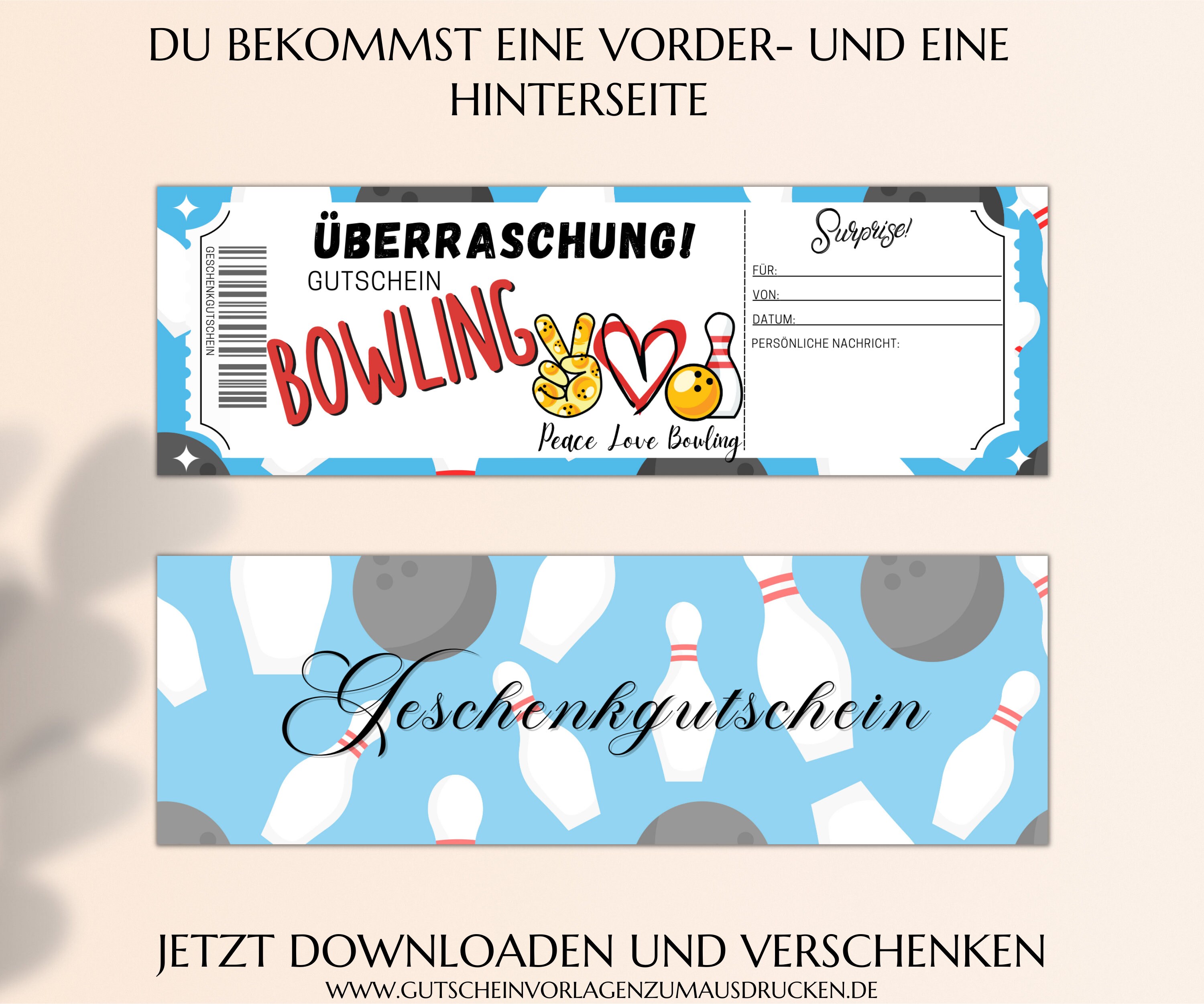Bowling Gutschein Vorlage Karte Zum Ausdrucken Digitaler Download PDF Bowling Gutschein Vorlage Karte Zum Ausdrucken Digitaler Download PDF