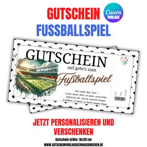 Plantilla de vale de juego de fútbol personalizable, descarga digital, vale de regalo de bricolaje, fácilmente personalizable en Canva, perfecta para fanáticos de los deportes