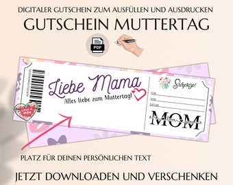 Muttertagskarte Vorlage zum Ausdrucken | Muttertagsgeschenk Gutschein | Mama-Tochter Tag Geschenkidee | JSK086