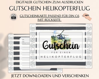 Helikopterflug Gutschein Vorlage zum Ausdrucken | Hubschrauber Rundflug | Erlebnisgutschein schenken | Geschenkgutschein | JSK277