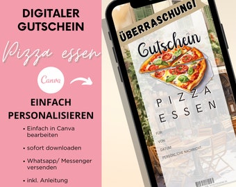 Voucher pizza food template | Digital invitation eCard | Canva voucher template | Restaurant voucher pizzeria | JSK369