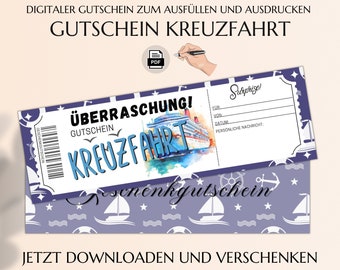 Kreuzfahrt Gutschein Vorlage zum Ausdrucken | Geldgeschenk Kreuzfahrtschiff |  | Geschenkgutschein Schiffsreise | JSK201