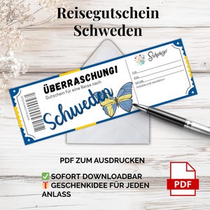 Gutschein Schweden Reise – PDF Vorlage zum Ausdrucken | Skandinavien Geschenkidee Natururlaub – Überraschung für Paare, Freunde & Auszeit