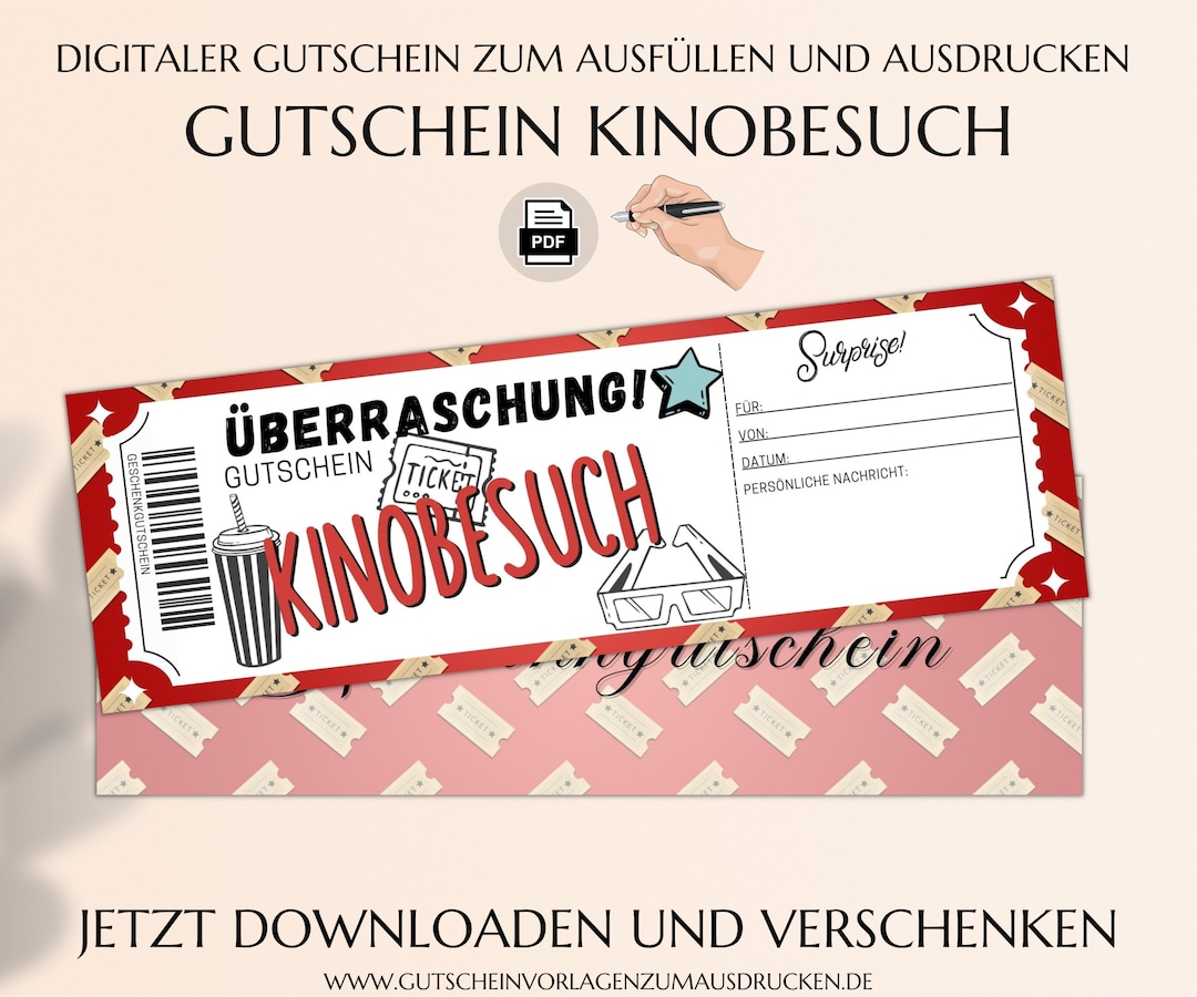 Kinogutschein Vorlage zum Ausdrucken Gutschein Kino Geschenkgutschein
