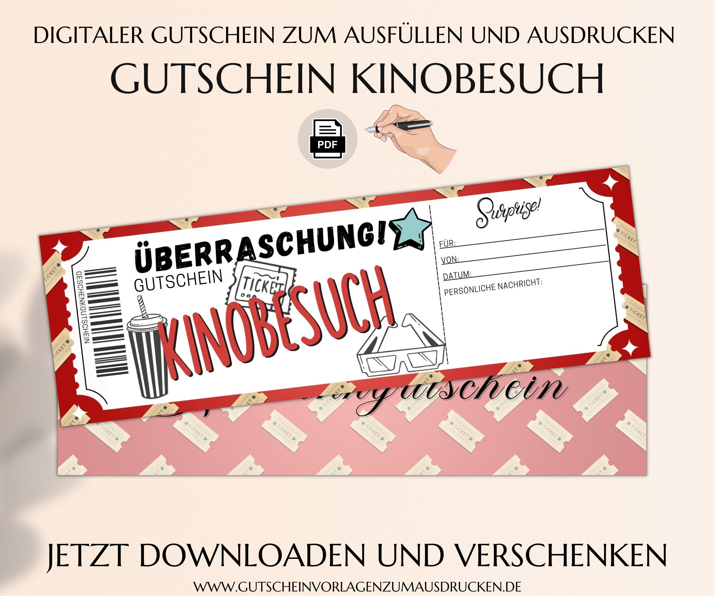 Kinogutschein Vorlage zum Ausdrucken Gutschein Kino Etsy Österreich