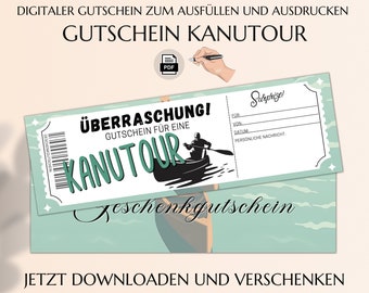 Kanutour Gutschein Vorlage zum Ausdrucken| Kanu fahren Geschenkidee | Kajaktour Gutschein zum Ausdrucken | JSK246