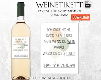 Happy Birthday Bottle Label Printable Birthday | Wine label birthday gift | Instant download | Last minute gift | FLE014