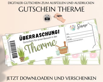 Gutschein Therme Wellness Vorlage zum Ausdrucken | Geschenkgutschein Entspannung | JSK142