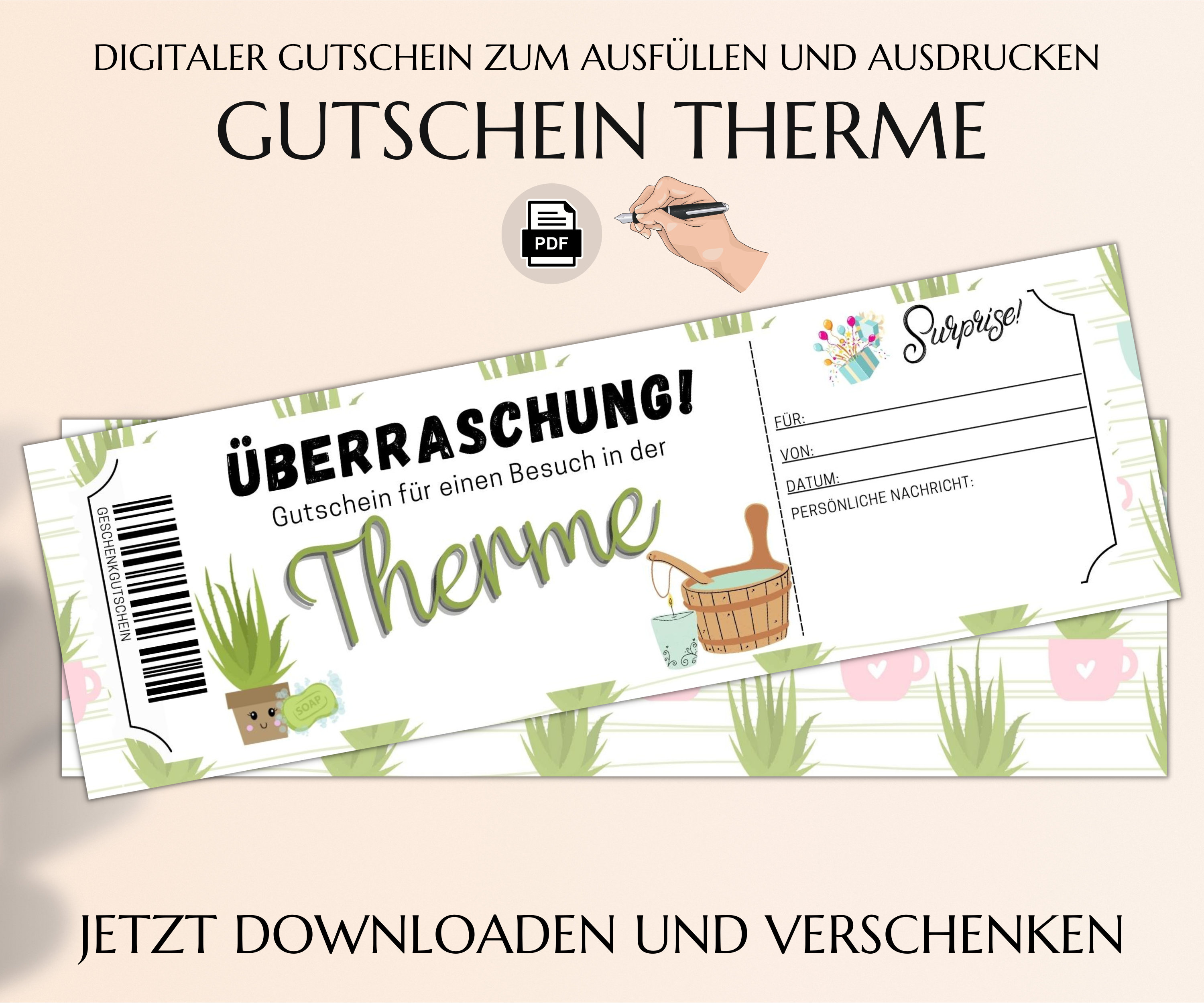 Gutschein Therme Wellness Vorlage zum Ausdrucken Geschenkgutschein
