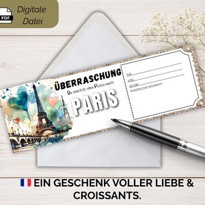 Reisegutschein Paris PDF Vorlage zum Ausdrucken | Geschenkidee für romantische Städtereise & Kurzurlaub | Digitaler Gutschein | Download