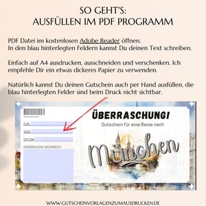 Reisegutschein München Vorlage zum Ausdrucken Gutschein München Reise verschenken Ideen PDF download JSK391 image 3