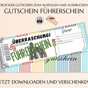 Führerschein Gutschein Vorlage zum Ausdrucken | Führerschein-Zuschuss | Geschenkgutschein PDF | Geldgeschenk JSK186